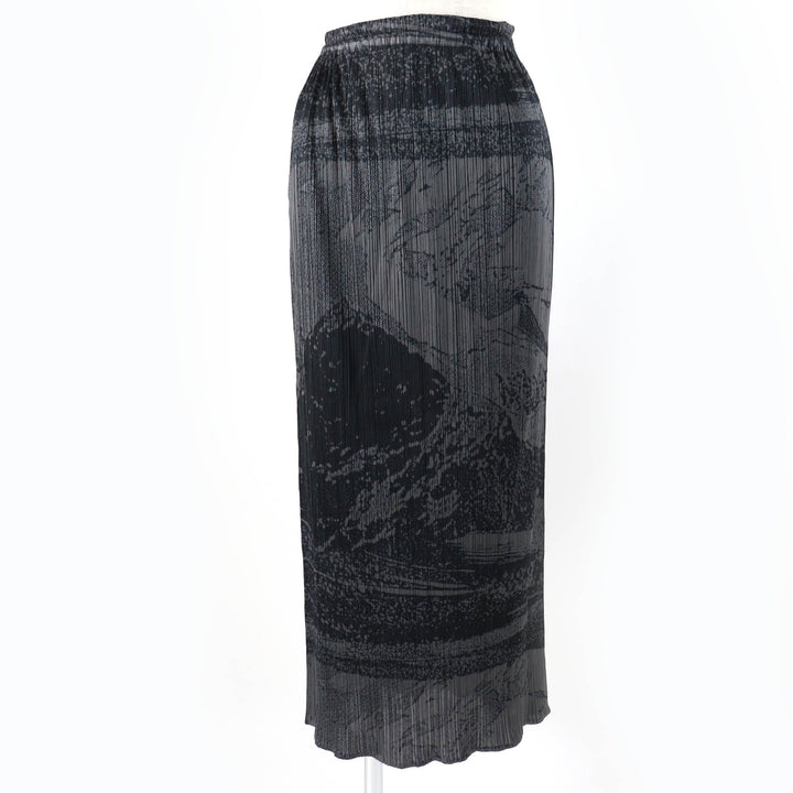 極美品☆PLEATS PLEASE プリーツプリーズ PP63-JG713 90年代 初期コレクション 浮世絵プリント ロングスカート グレー 2 正規品