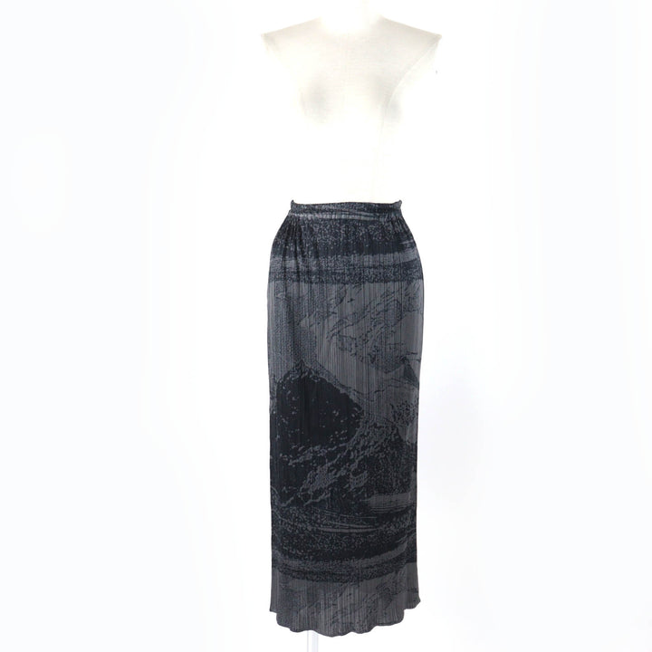 極美品☆PLEATS PLEASE プリーツプリーズ PP63-JG713 90年代 初期コレクション 浮世絵プリント ロングスカート グレー 2 正規品