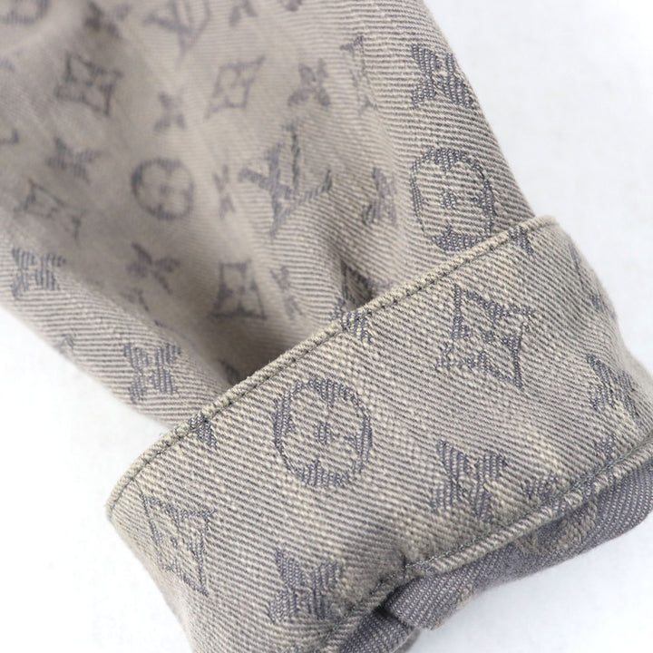 美品○LOUIS VUITTON ルイヴィトン 2021年製 HHA21W ロゴボタン フラップポケット モノグラム デニムジャケット グレー 46 正規品 メンズ