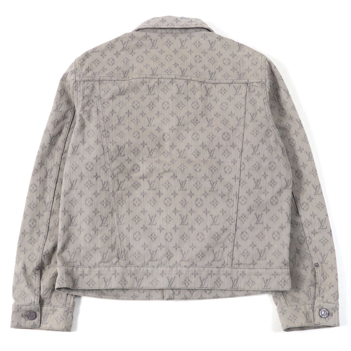 美品○LOUIS VUITTON ルイヴィトン 2021年製 HHA21W ロゴボタン フラップポケット モノグラム デニムジャケット グレー 46 正規品 メンズ
