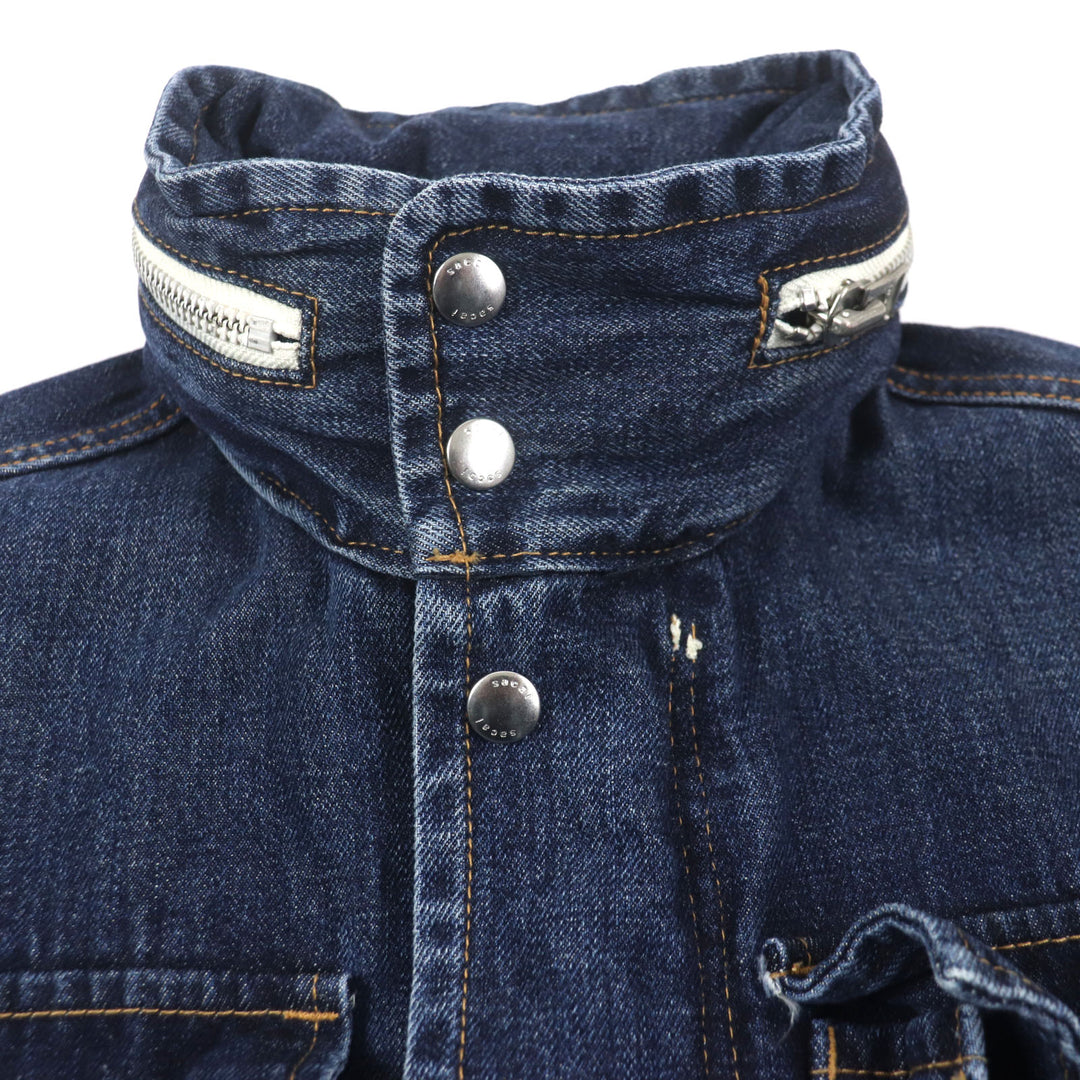 未使用品▼Sacai サカイ 23AW 23-03158M Denim Blouson Coat フード入り ZIPUP デニムブルゾン コート ブルー 1 日本製 正規品 メンズ
