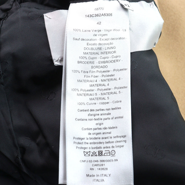 良品○DIOR ディオール オム 21AW 143C362A5305 裏地CDロゴ総柄 くるみボタン ノッチドラペル パイピングベルテッドコート 42 正規品
