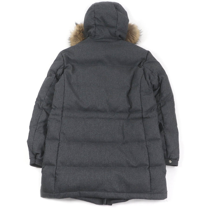 極美品□Dunhill ダンヒル ウール カシミヤ ロゴパッチ ラクーンファー ダウンコート グレー Lサイズ相当 イタリア製 正規品 メンズ
