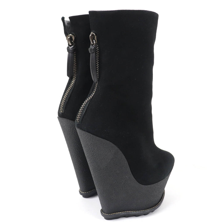 極美品☆GIUSEPPE ZANOTTI ジュゼッペザノッティ ウェッジソール スウェードレザー アンクルブーツ ブラック 35 イタリア製 レディース