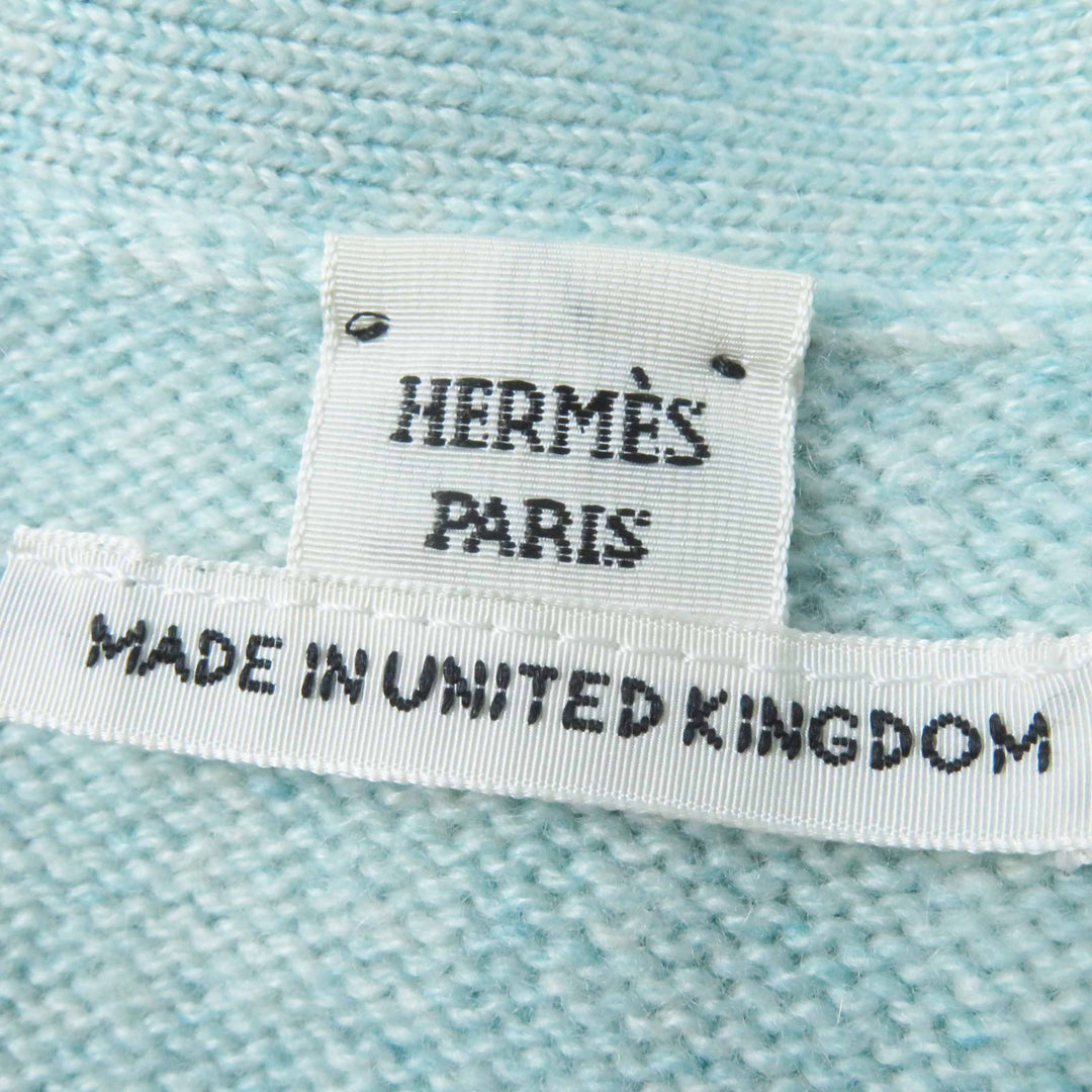 美品◎HERMES エルメス 2021年製 カシミヤ100％ セリエボタン付き ロング丈 ニットカーディガン ライトブルー 36 UK製 正規品 レディース