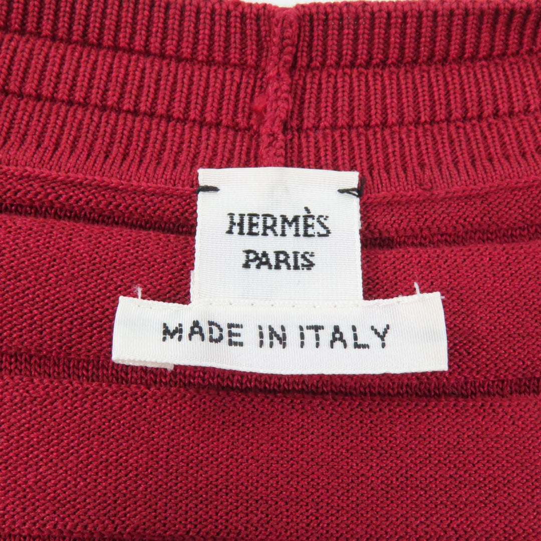 極美品★HERMES エルメス 2023年製 3E2706D3 シェーヌダンクル Vネック 長袖 シルクコットン カーディガン ボルドー 36 正規品