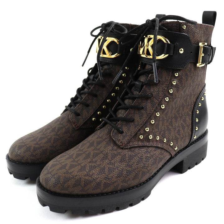 未使用品△Michael Kors マイケルコース 49F1KIFE5B キンケイド ロゴ スタッズ コンバットブーツ ショートブーツ ブラウン ブラック 6.5