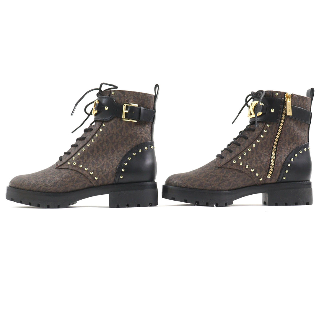 未使用品△Michael Kors マイケルコース 49F1KIFE5B キンケイド ロゴ スタッズ コンバットブーツ ショートブーツ ブラウン ブラック 6.5