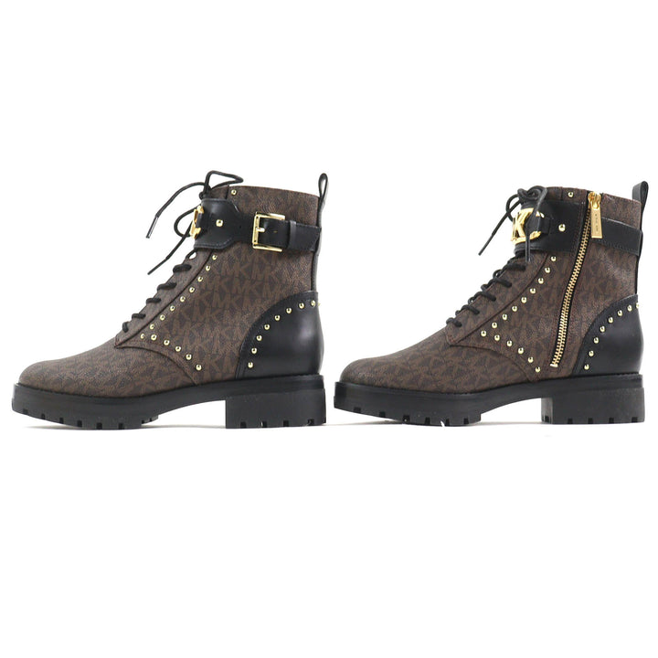 未使用品△Michael Kors マイケルコース 49F1KIFE5B キンケイド ロゴ スタッズ コンバットブーツ ショートブーツ ブラウン ブラック 6.5
