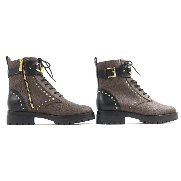 未使用品△Michael Kors マイケルコース 49F1KIFE5B キンケイド ロゴ スタッズ コンバットブーツ ショートブーツ ブラウン ブラック 6.5
