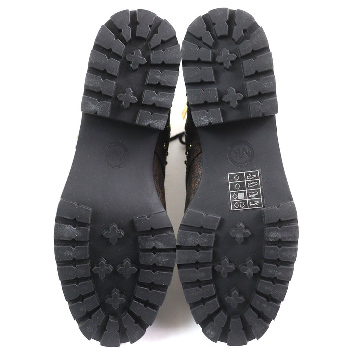 未使用品△Michael Kors マイケルコース 49F1KIFE5B キンケイド ロゴ スタッズ コンバットブーツ ショートブーツ ブラウン ブラック 6.5
