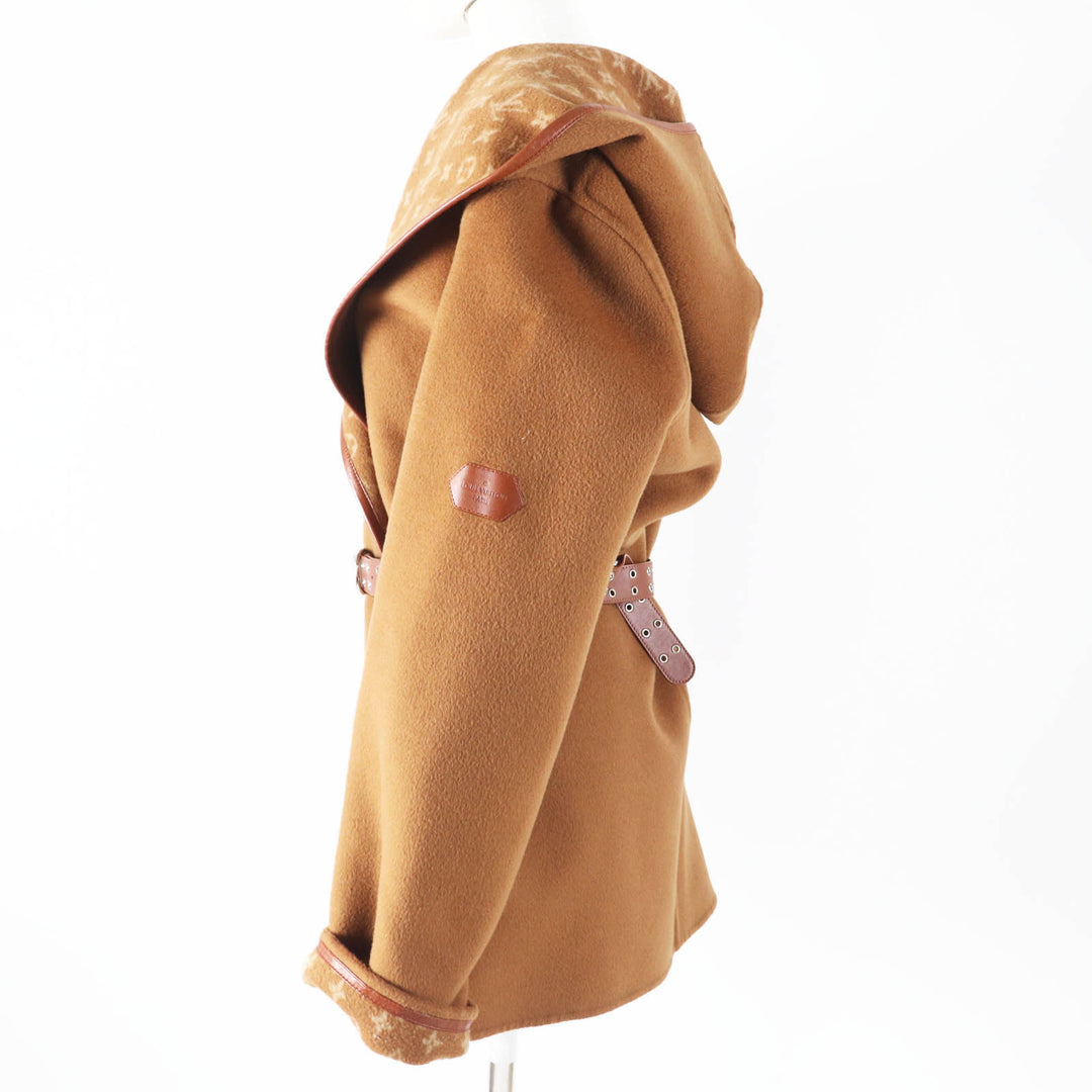 未使用品◎LOUIS VUITTON ルイヴィトン 1A8262 シルク混 裏モノグラム柄 フーデッド ラップコート キャメル 42 ガーメント付 定価632500円