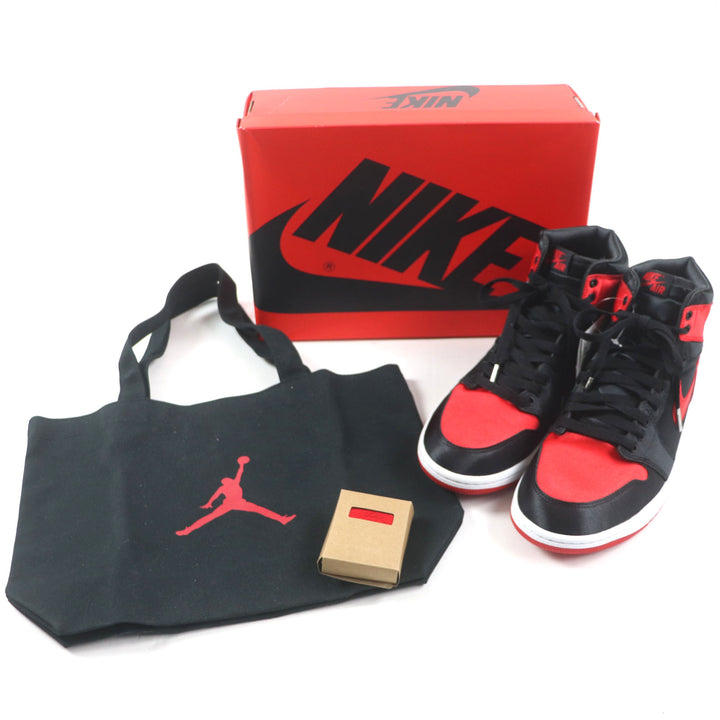 未使用品▼NIKE ナイキ FD4810-061 WMNS AIR JORDAN 1 RETRO HI OG サテン ハイカットスニーカー ブラック レッド 26.5 箱・袋付 メンズ