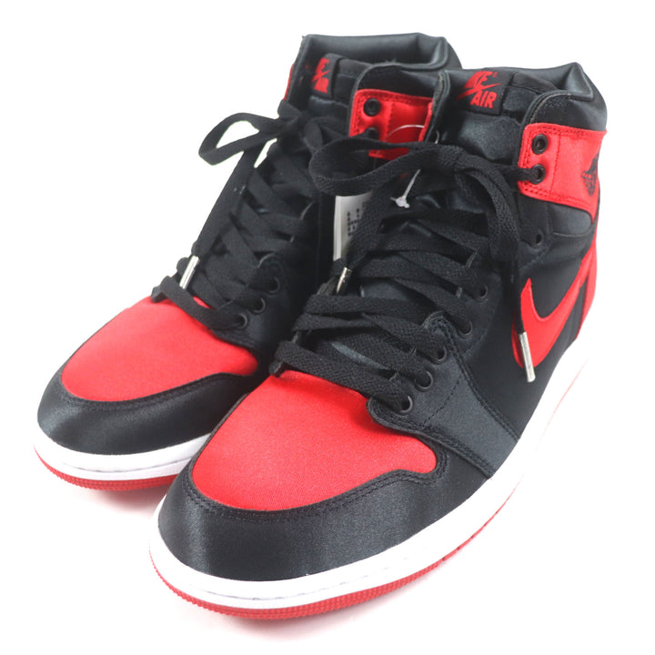 未使用品▼NIKE ナイキ FD4810-061 WMNS AIR JORDAN 1 RETRO HI OG サテン ハイカットスニーカー ブラック レッド 26.5 箱・袋付 メンズ