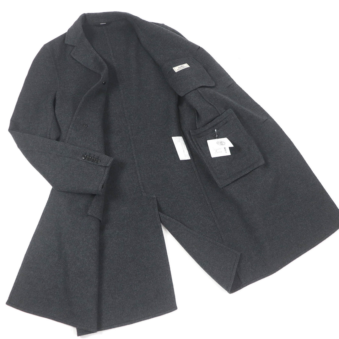 未使用品□HERMES エルメス 20AW MANTEAU LIVERPOOL DOUBLE カシミヤ100% ラムレザー使い シャルボン チェスターコート 48 イタリア製