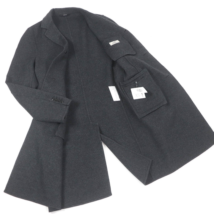 未使用品□HERMES エルメス 20AW MANTEAU LIVERPOOL DOUBLE カシミヤ100% ラムレザー使い シャルボン チェスターコート 48 イタリア製