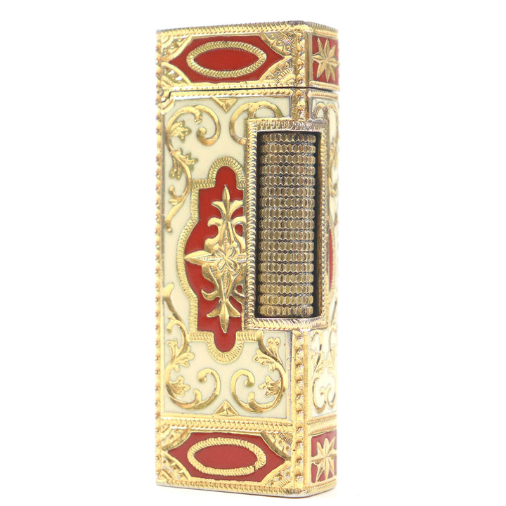 外装美品□Dunhill ダンヒル ロイキング アウタージャケット スクエア ガスライター ホワイト レッド ゴールド スイス製 メンズ 着火不可