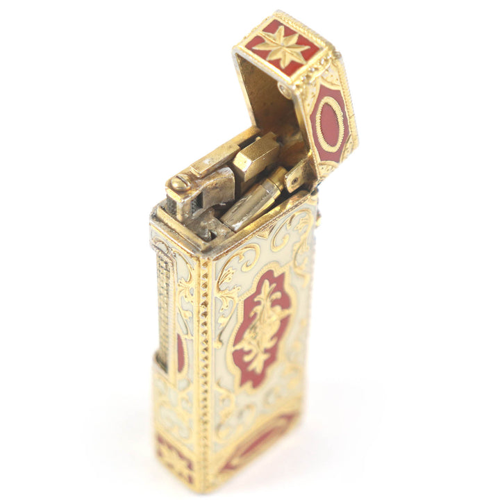 外装美品□Dunhill ダンヒル ロイキング アウタージャケット スクエア ガスライター ホワイト レッド ゴールド スイス製 メンズ 着火不可