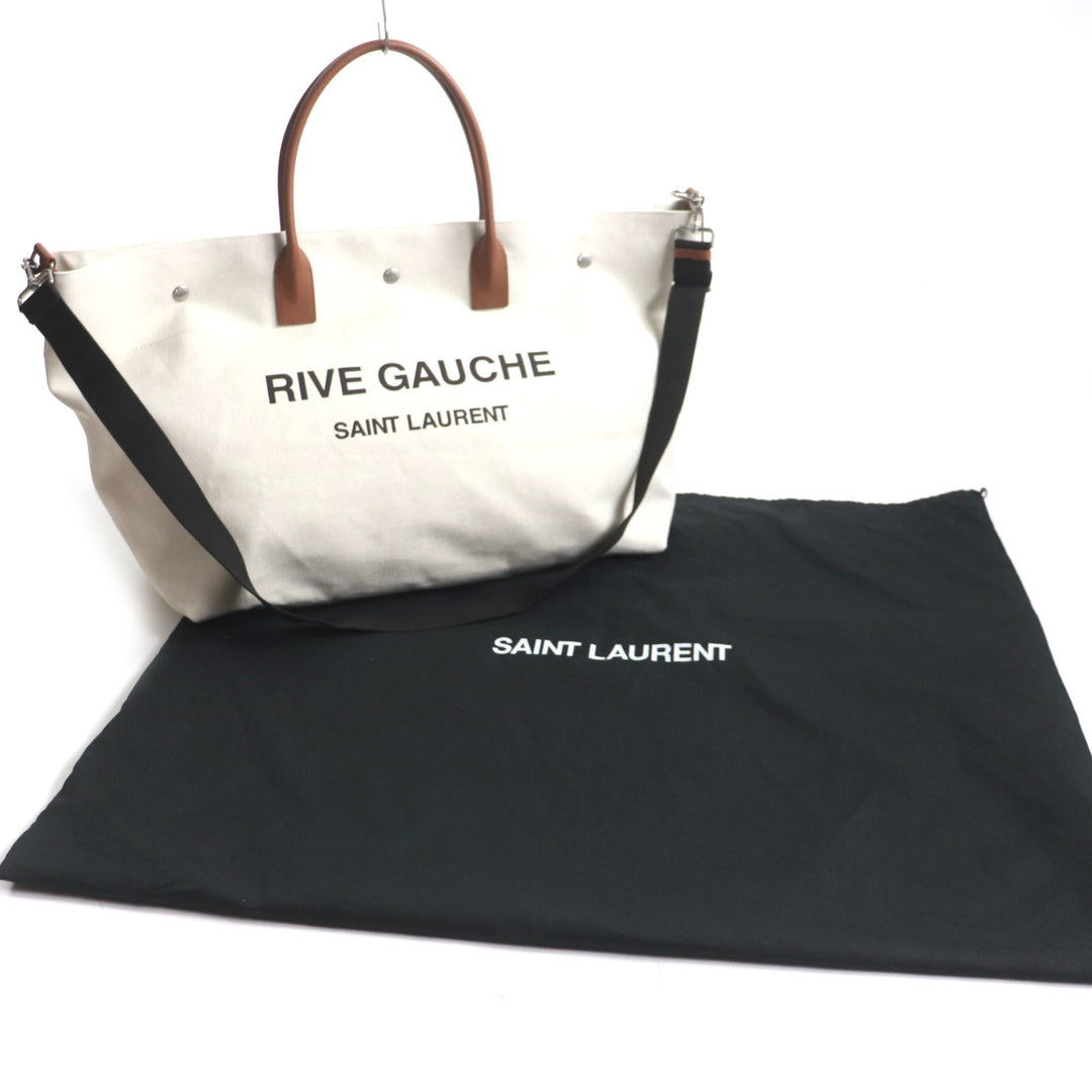 極美品▼サンローランパリ 685543 リヴゴーシュ マキシ 2WAY ショッピングバッグ キャンバス レザー トートバッグ 保存袋付き メンズ
