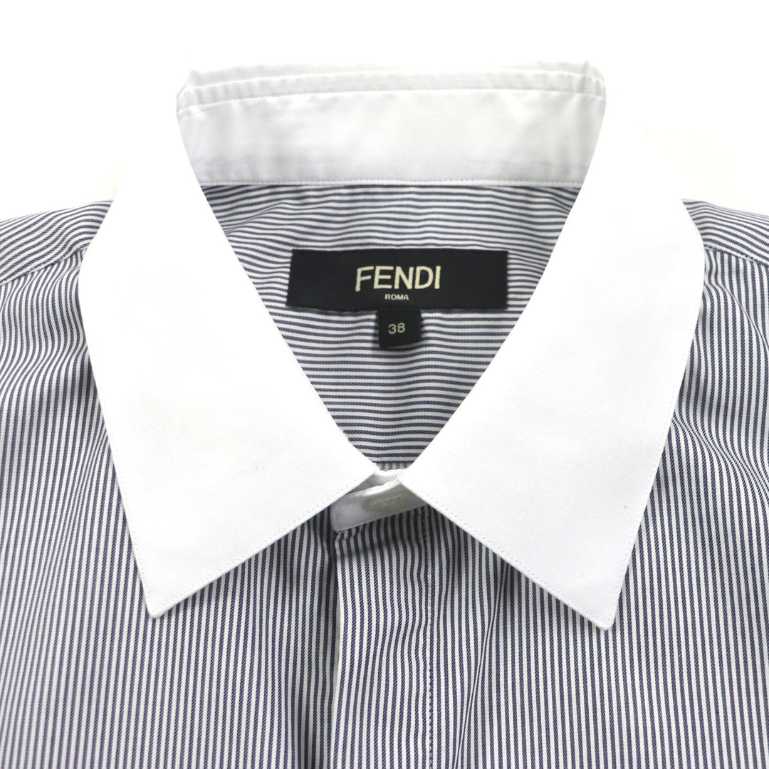 極美品▼FENDI フェンディ 2021年製 FS1003 コットン100% FFロゴ刺繍 ロングスリーブ 長袖シャツ ブラック ホワイト 38 正規品 メンズ