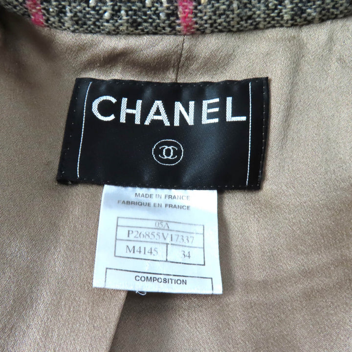 極美品★CHANEL シャネル 05A P26855 ココマークボタン付 チェック柄 ツイード ダブルブレストジャケット マルチ 34 ハンガー付 正規品