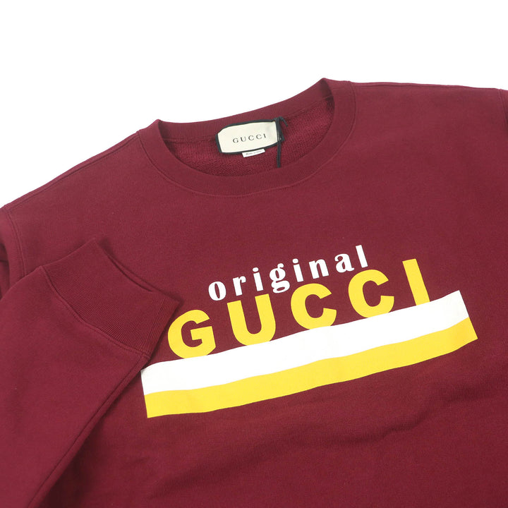 未使用品□GUCCI グッチ 20AW 626990 コットン ロゴプリント クルーネック トレーナー スウェットシャツ ボルドー L イタリア製 正規品