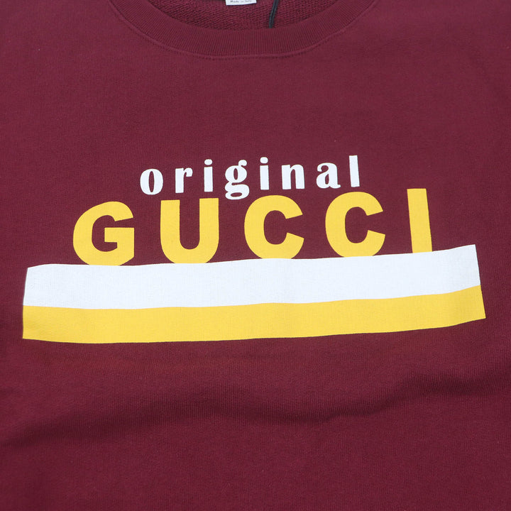 未使用品□GUCCI グッチ 20AW 626990 コットン ロゴプリント クルーネック トレーナー スウェットシャツ ボルドー L イタリア製 正規品