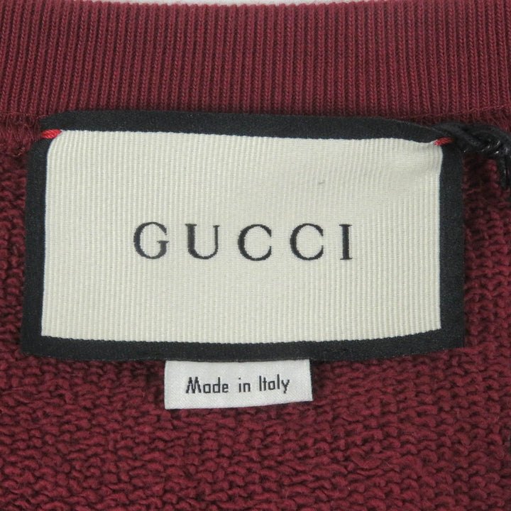 未使用品□GUCCI グッチ 20AW 626990 コットン ロゴプリント クルーネック トレーナー スウェットシャツ ボルドー L イタリア製 正規品