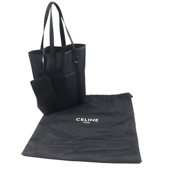 極美品▼CELINE セリーヌ 11008 トレッキング バーティカル カバ ロゴ入り ポーチ付き ナイロン トートバッグ ブラック 保存袋付 メンズ