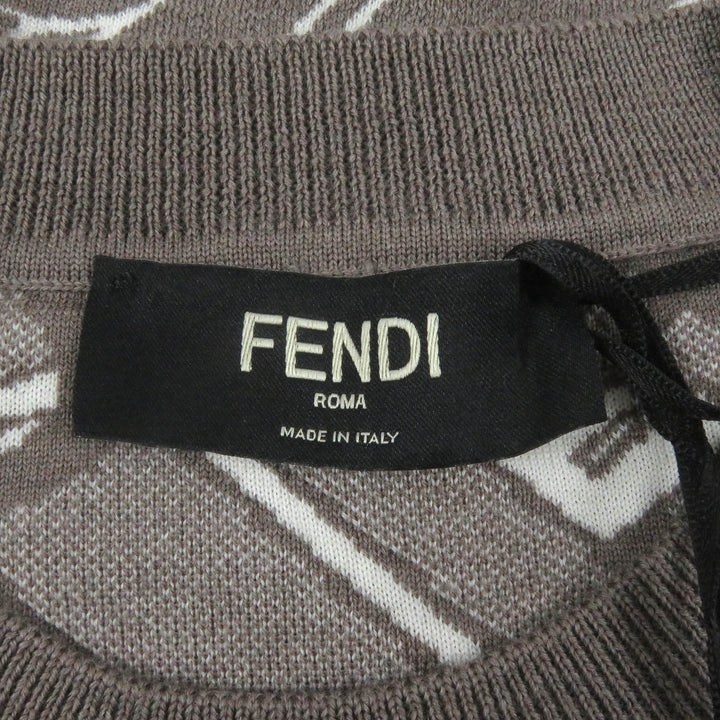 未使用品□FENDI フェンディ 2022年製 FZX061 ウール FFロゴ チェーン 総柄 クルーネック セーター ブラウン 44 イタリア製 正規品
