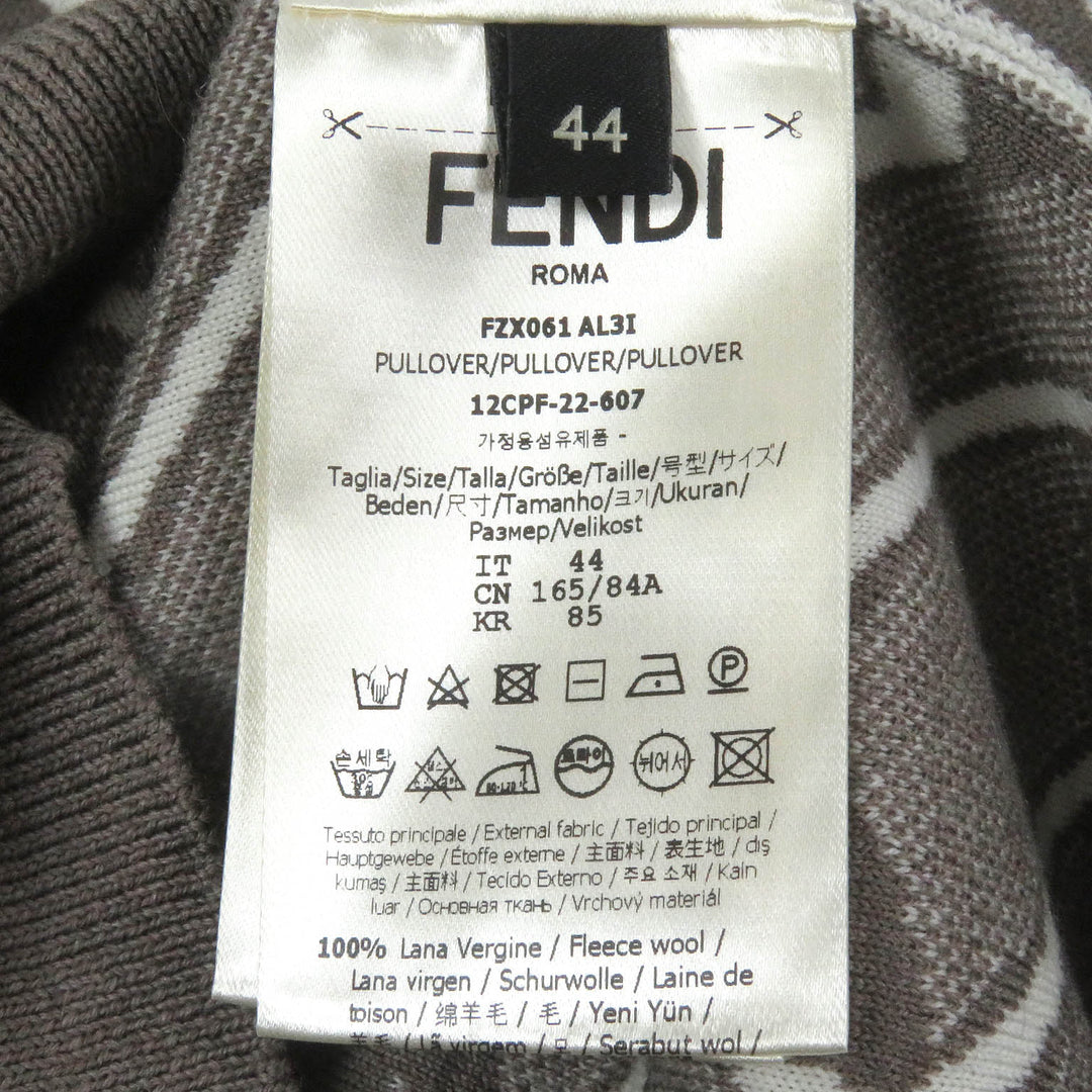 未使用品□FENDI フェンディ 2022年製 FZX061 ウール FFロゴ チェーン 総柄 クルーネック セーター ブラウン 44 イタリア製 正規品