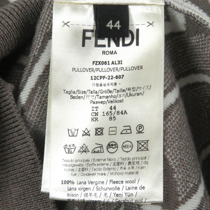 未使用品□FENDI フェンディ 2022年製 FZX061 ウール FFロゴ チェーン 総柄 クルーネック セーター ブラウン 44 イタリア製 正規品