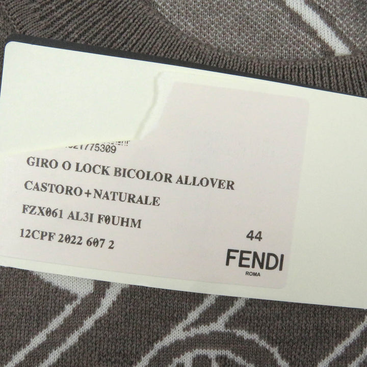 未使用品□FENDI フェンディ 2022年製 FZX061 ウール FFロゴ チェーン 総柄 クルーネック セーター ブラウン 44 イタリア製 正規品