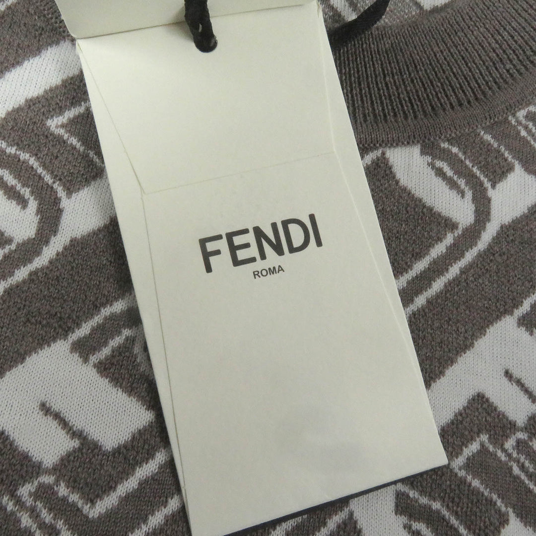 未使用品□FENDI フェンディ 2022年製 FZX061 ウール FFロゴ チェーン 総柄 クルーネック セーター ブラウン 44 イタリア製 正規品