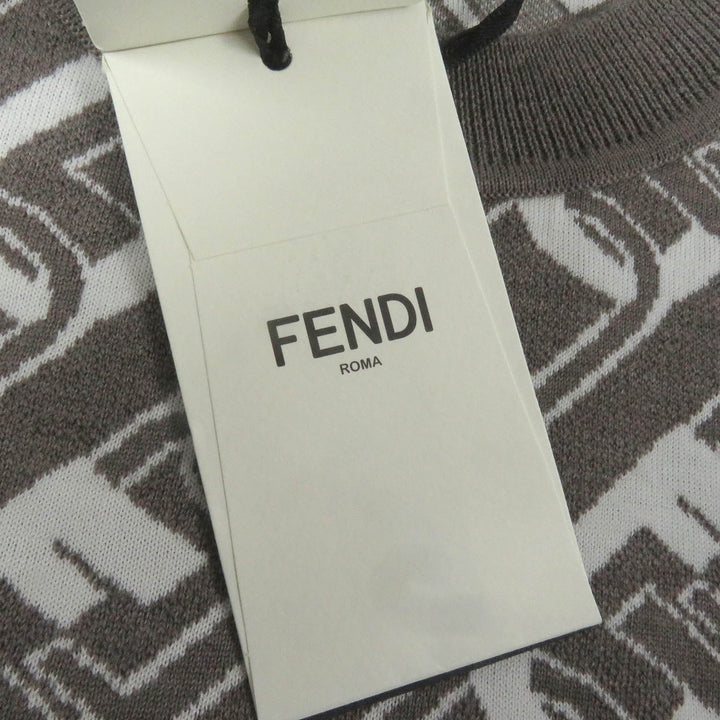 未使用品□FENDI フェンディ 2022年製 FZX061 ウール FFロゴ チェーン 総柄 クルーネック セーター ブラウン 44 イタリア製 正規品