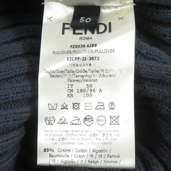 未使用品□FENDI フェンディ 2021年製 FZX036 カシミヤ混 FFロゴ ポケット リブニット セーター ブルーグレー 50 イタリア製 正規品