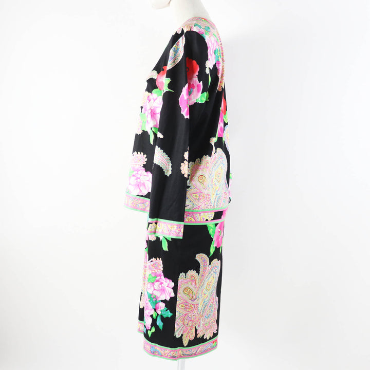 極美品◎LEONARD FASHION レオナール ファッション 0339183 0332102 ペイズリー・花柄 カーディガン／スカート セットアップ マルチ M・70