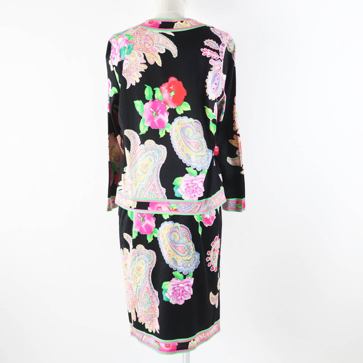 極美品◎LEONARD FASHION レオナール ファッション 0339183 0332102 ペイズリー・花柄 カーディガン／スカート セットアップ マルチ M・70