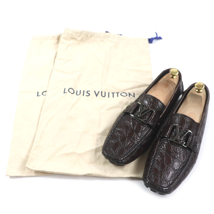 未使用品▼LOUIS VUITTON ルイヴィトン モンテカルロ・ライン クロコダイル レザー ローファー ガンメタリック金具 10 保存袋付き メンズ