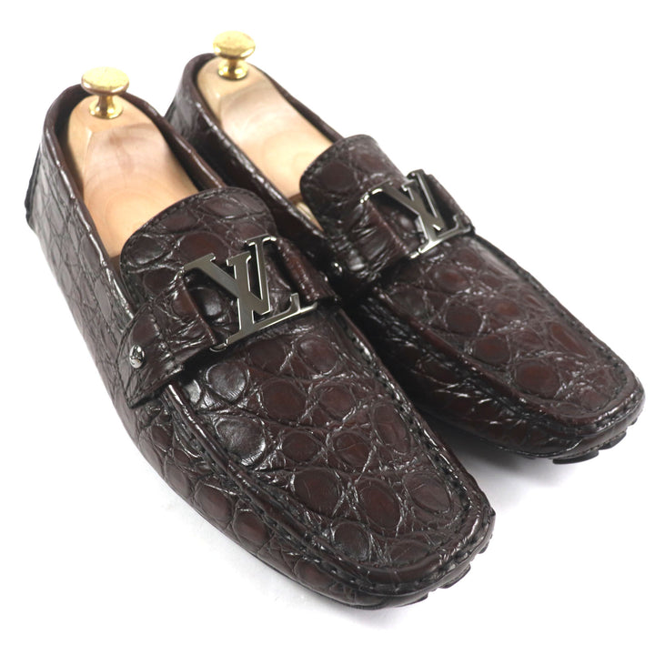 未使用品▼LOUIS VUITTON ルイヴィトン モンテカルロ・ライン クロコダイル レザー ローファー ガンメタリック金具 10 保存袋付き メンズ