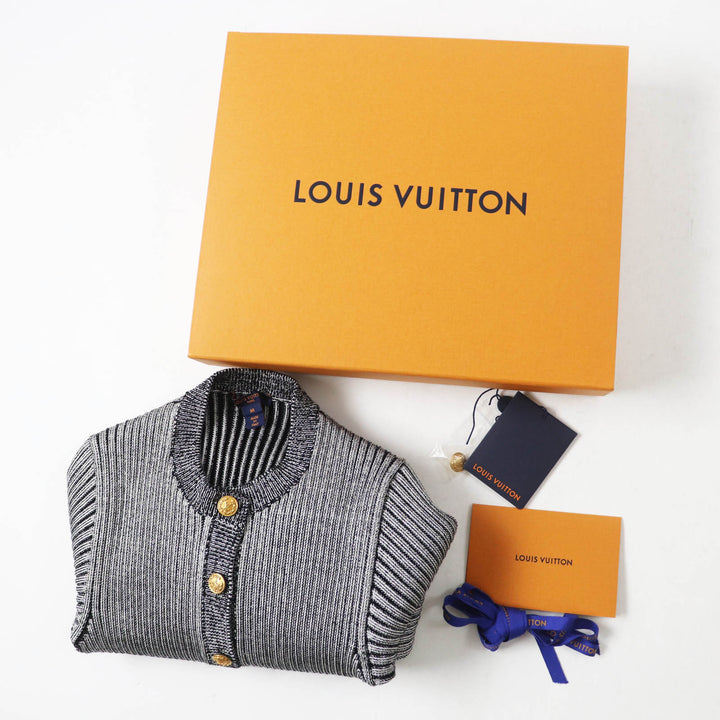 極美品◎LOUIS VUITTON ルイヴィトン 22SS トランペットスリーブ カーディガン ブラック グレー M 箱付き イタリア製 正規品 レディース