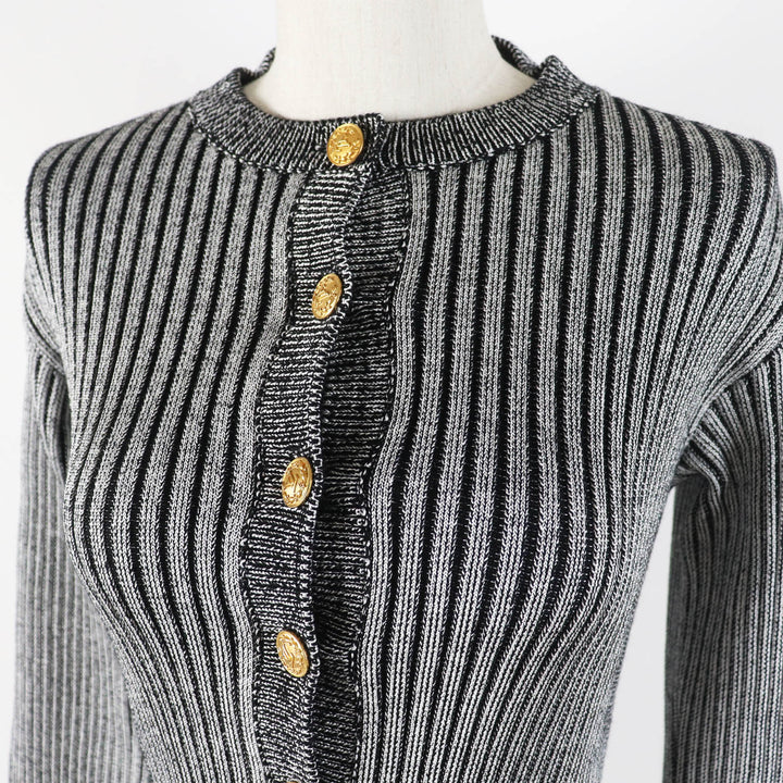 極美品◎LOUIS VUITTON ルイヴィトン 22SS トランペットスリーブ カーディガン ブラック グレー M 箱付き イタリア製 正規品 レディース