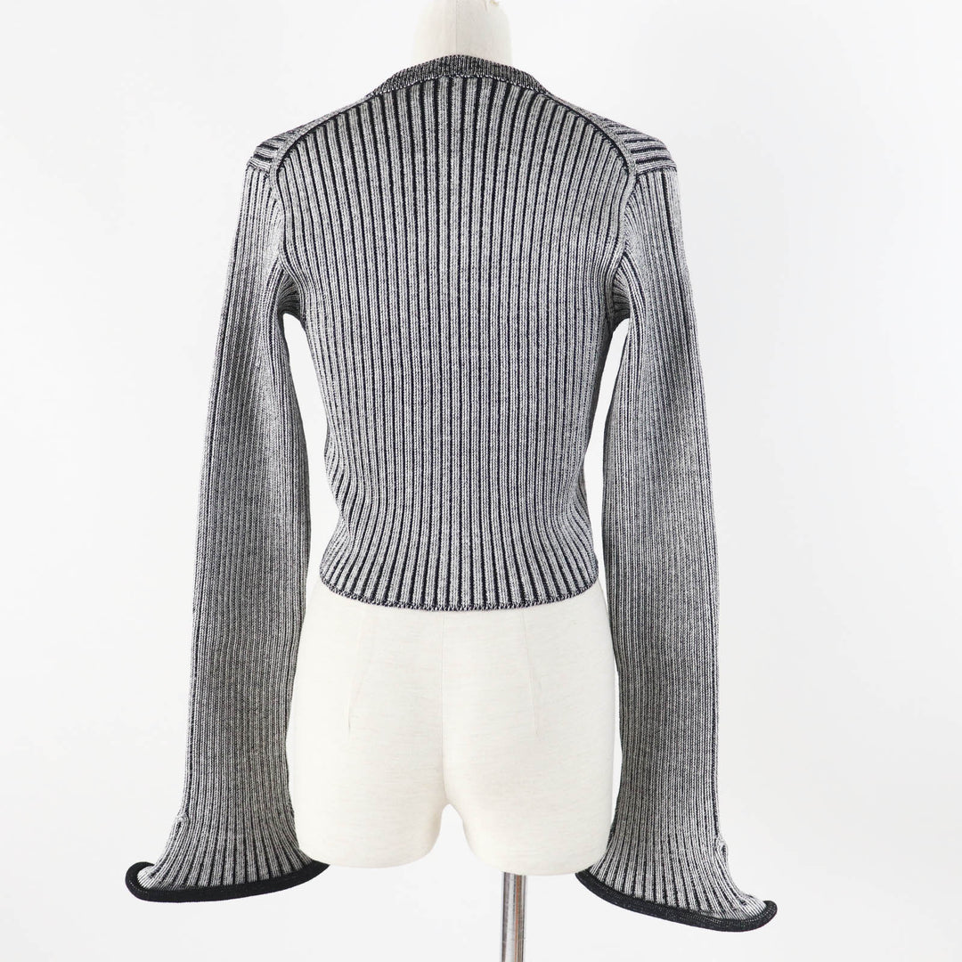 極美品◎LOUIS VUITTON ルイヴィトン 22SS トランペットスリーブ カーディガン ブラック グレー M 箱付き イタリア製 正規品 レディース