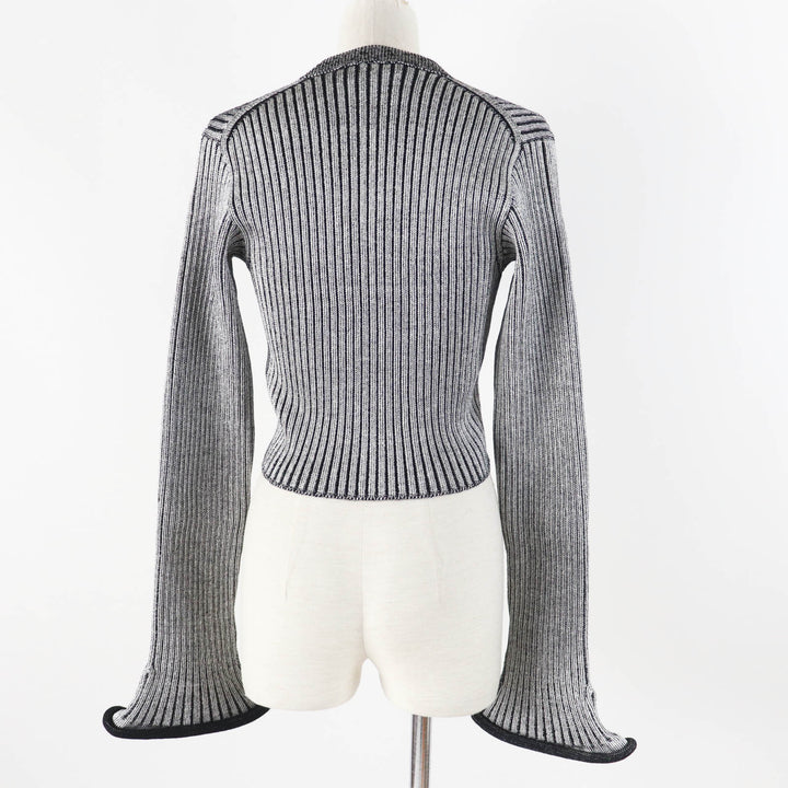 極美品◎LOUIS VUITTON ルイヴィトン 22SS トランペットスリーブ カーディガン ブラック グレー M 箱付き イタリア製 正規品 レディース