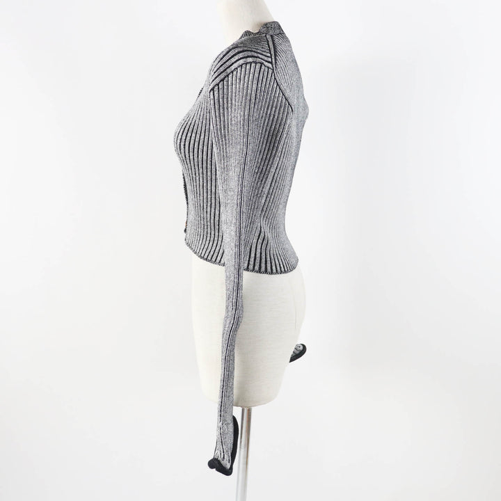 極美品◎LOUIS VUITTON ルイヴィトン 22SS トランペットスリーブ カーディガン ブラック グレー M 箱付き イタリア製 正規品 レディース