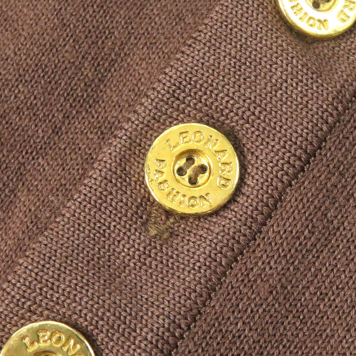 美品△LEONARD FASHION レオナール ファッション レオパード柄 シルク切替 ウール ニット プルオーバー 長袖 トップス ブラウン系 M