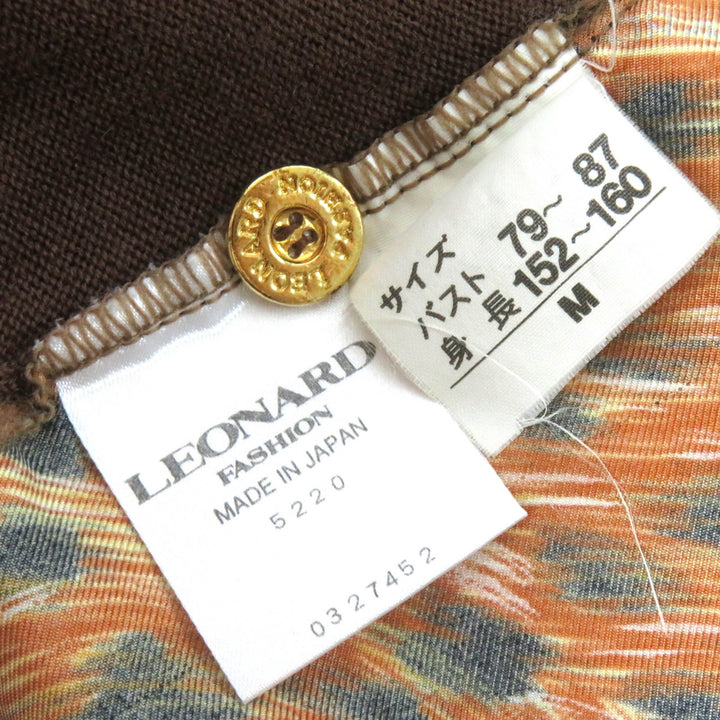 美品△LEONARD FASHION レオナール ファッション レオパード柄 シルク切替 ウール ニット プルオーバー 長袖 トップス ブラウン系 M