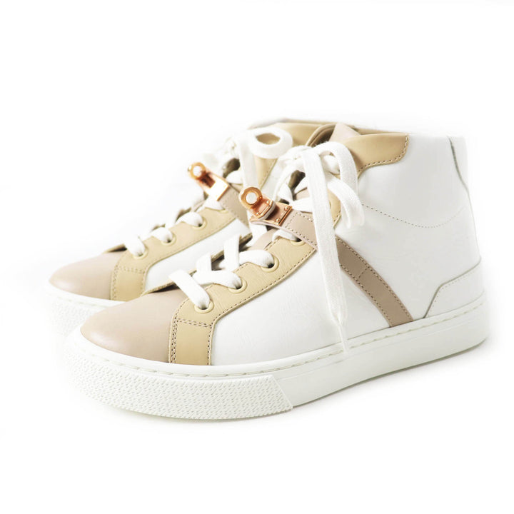 極美品◎HERMES エルメス Daydream デイドリーム ゴールド金具 ケリーバックル レザー ハイカットスニーカー ホワイト ベージュ 35.5 箱