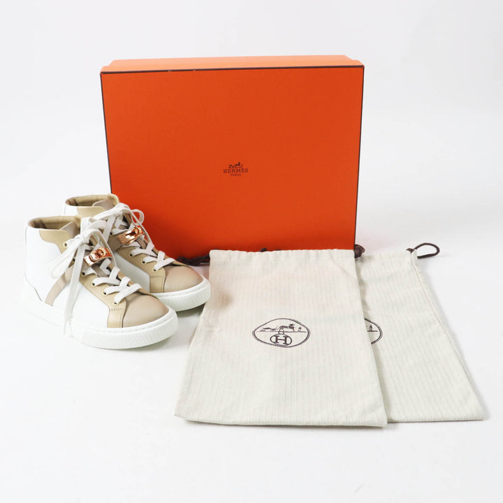 極美品◎HERMES エルメス Daydream デイドリーム ゴールド金具 ケリーバックル レザー ハイカットスニーカー ホワイト ベージュ 35.5 箱