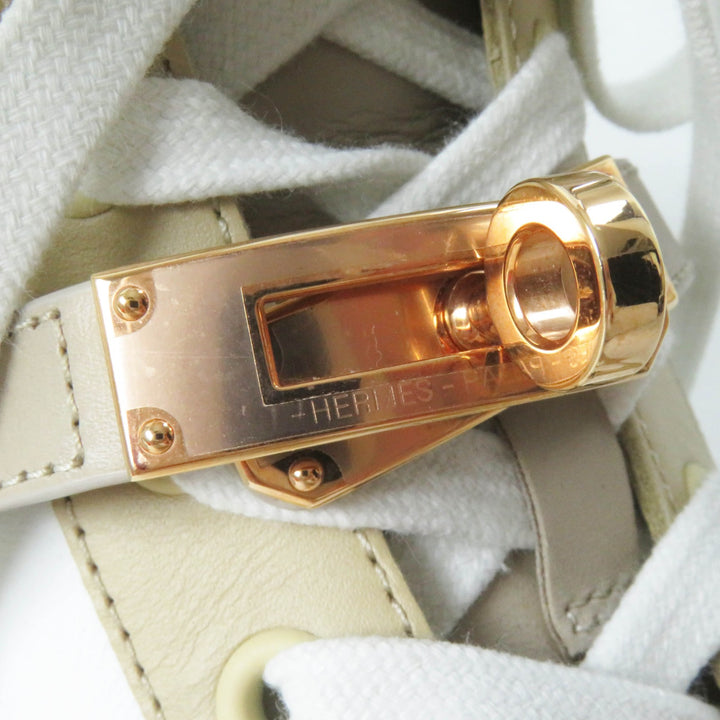 極美品◎HERMES エルメス Daydream デイドリーム ゴールド金具 ケリーバックル レザー ハイカットスニーカー ホワイト ベージュ 35.5 箱